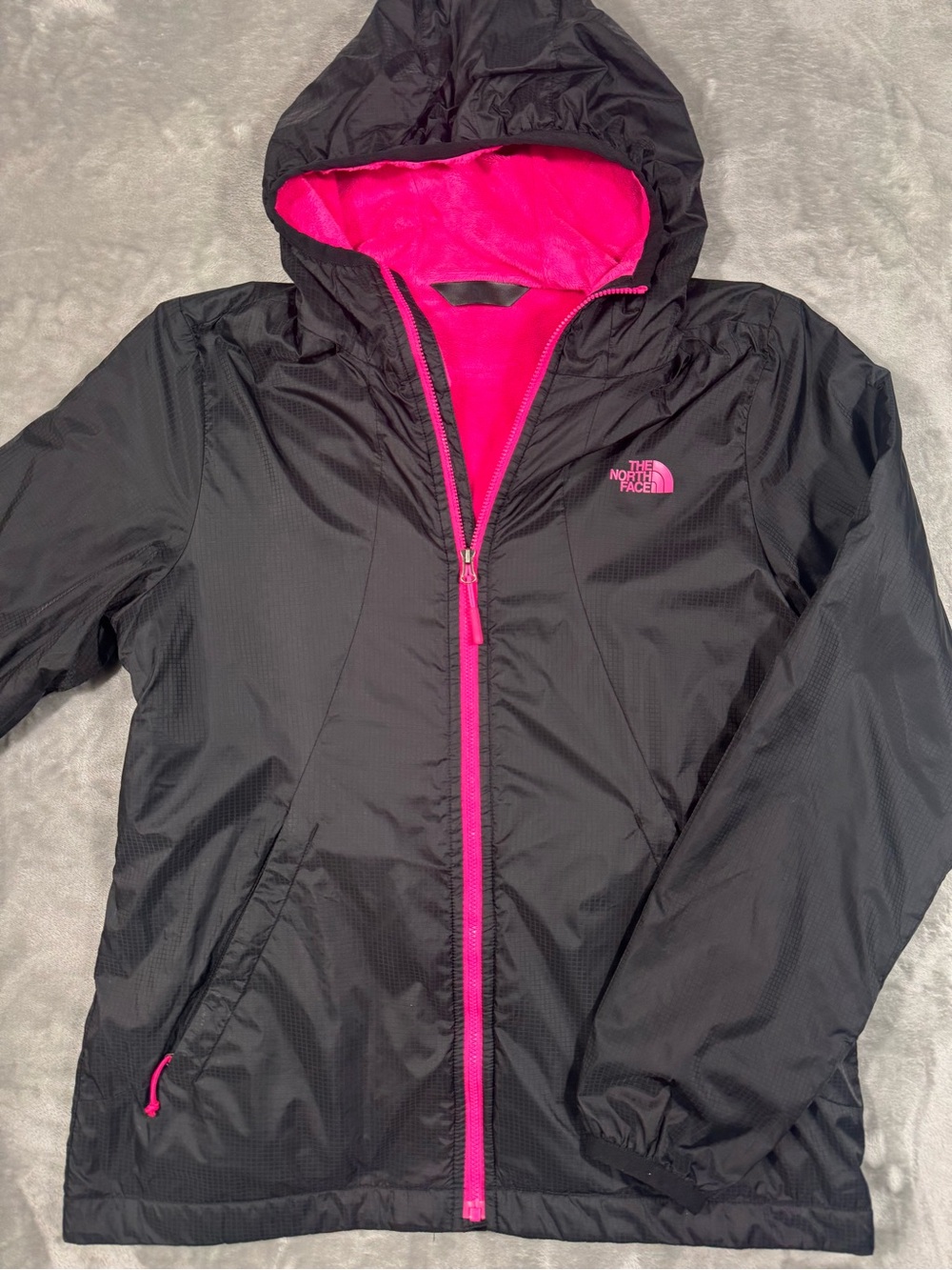 The North Face Women Windbreaker Rain Jacket Hooded Black Pink Small